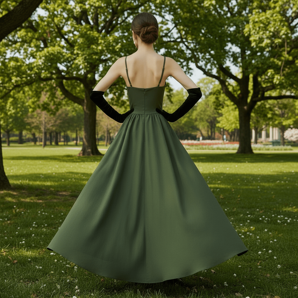 Moss Green Spaghetti Strap Formal Dress with Tea Length for Women Moss Green / 4