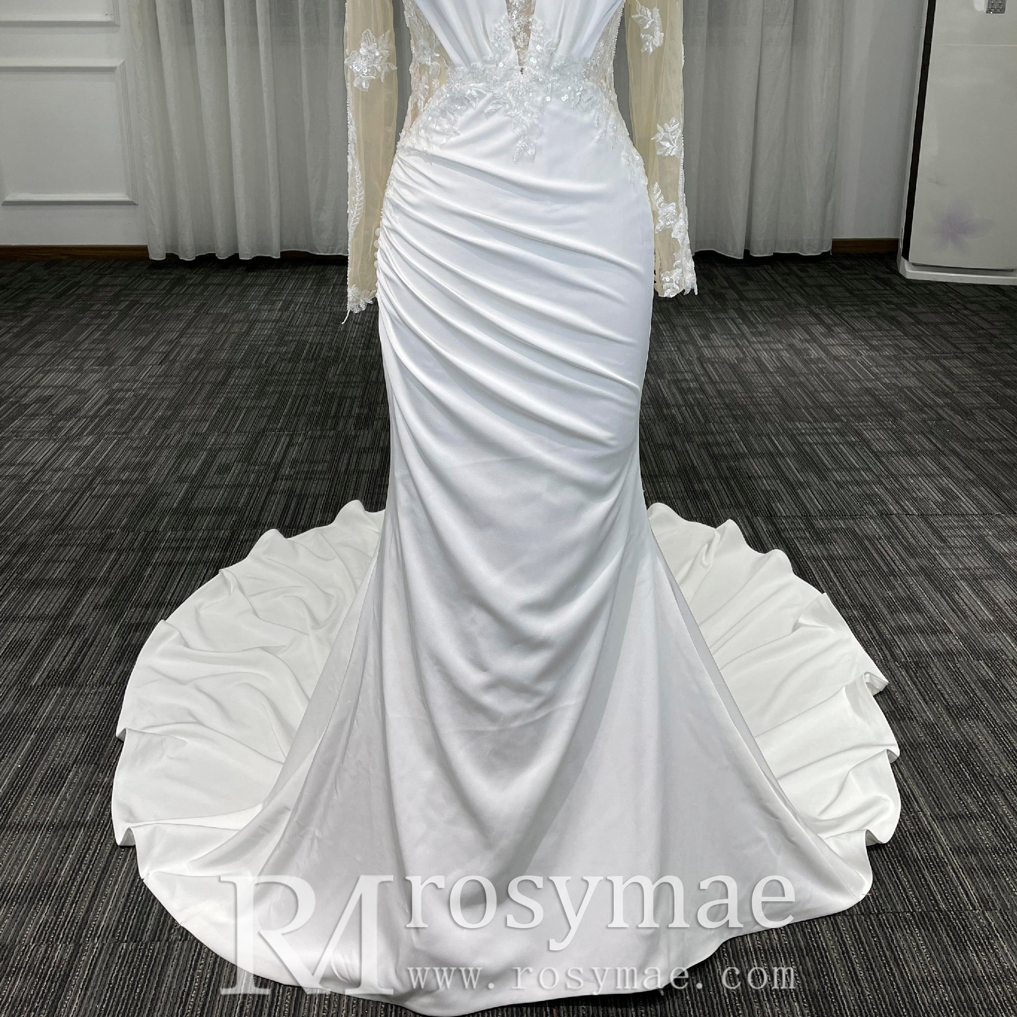 Most Beautiful Mermaid Wedding Dresses with Sheer Long Sleeve - Rosymae