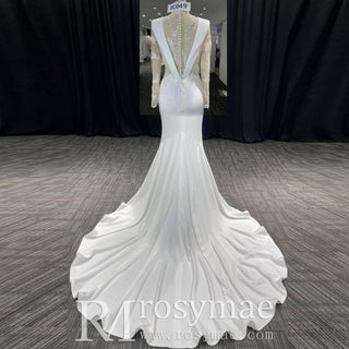 Most Beautiful Mermaid Wedding Dresses with Sheer Long Sleeve - Rosymae