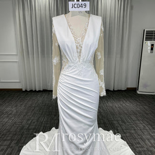 Most Beautiful Mermaid Wedding Dresses with Sheer Long Sleeve - Rosymae