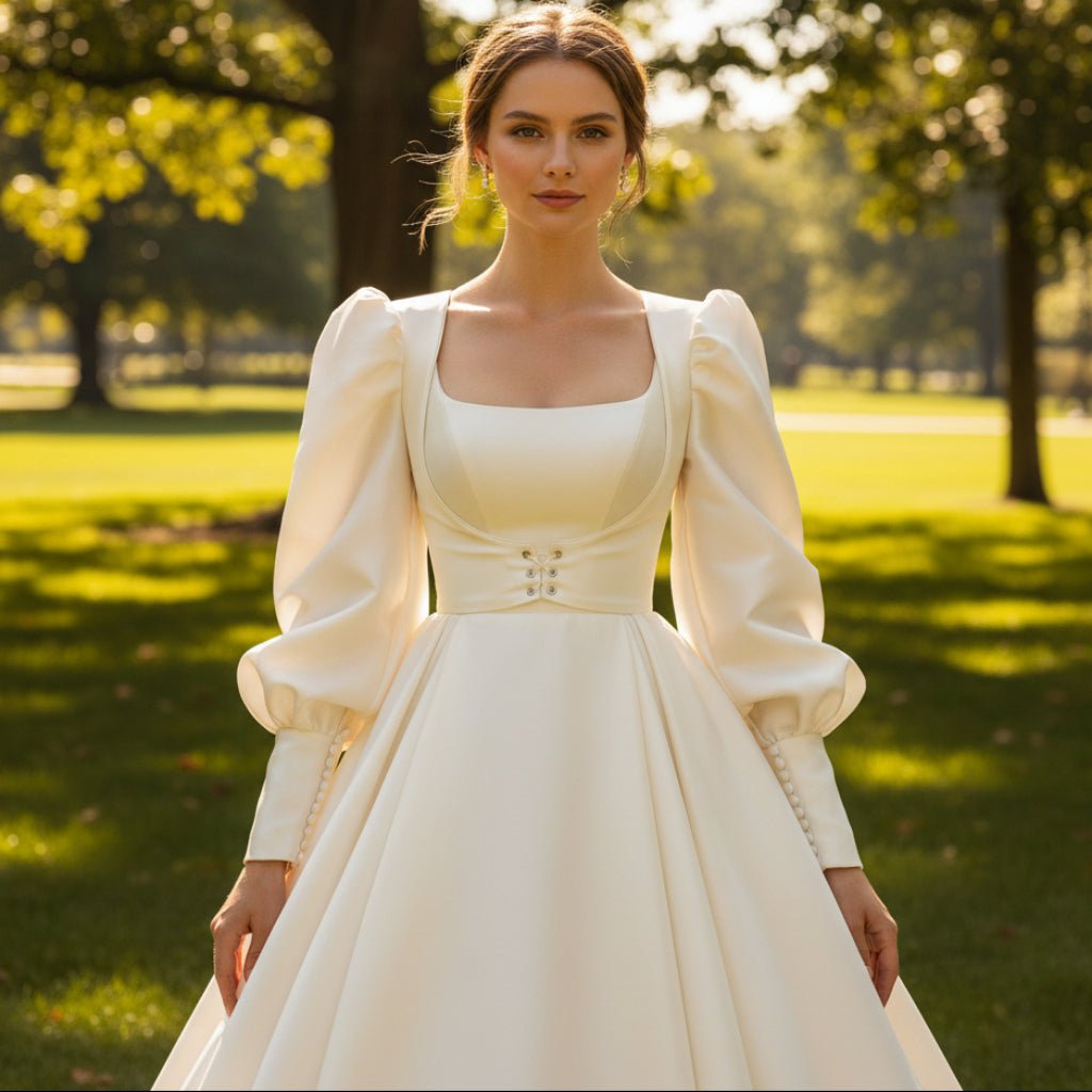 Most Stylish Lantern Sleeve Wedding Gowns Bridal Dresses - Rosymae