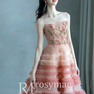 Strapless Gradient Prom Dress Party Evening Gown