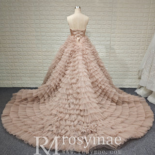 Multi-Layered Ruffled Tulle Princess Formal Dress with Shimmering Beaded Bodice - Rosymae