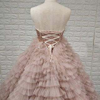 Multi-Layered Ruffled Tulle Princess Formal Dress with Shimmering Beaded Bodice - Rosymae