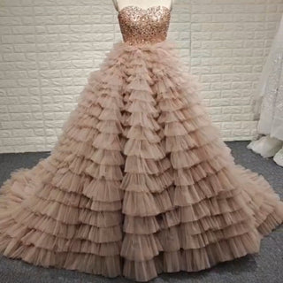 Multi-Layered Ruffled Tulle Princess Formal Dress with Shimmering Beaded Bodice - Rosymae