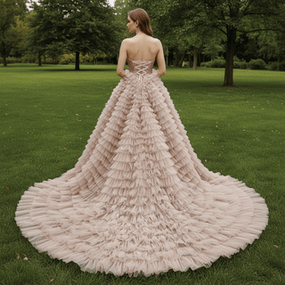 Multi-Layered Ruffled Tulle Princess Formal Dress with Shimmering Beaded Bodice - Rosymae