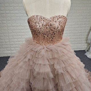 Multi-Layered Ruffled Tulle Princess Formal Dress with Shimmering Beaded Bodice - Rosymae