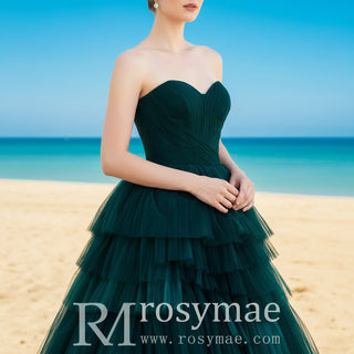 Strapless Hunter Green Wedding Dress with Multi-Level Tulle Rosymae Strapless Hunter Green Wedding Dress with Multi-Level Tulle Rosymae