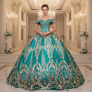 Multicolor Sparky Sequins Off The Shoulder Ball Gown Quinceanera Dresses