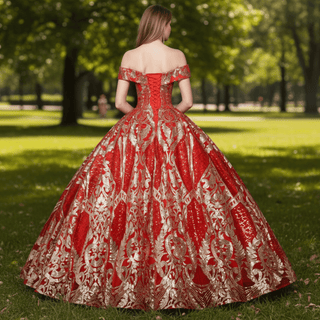 Multicolor Sparky Sequins Off The Shoulder Ball Gown Quinceanera Dresses - Rosymae