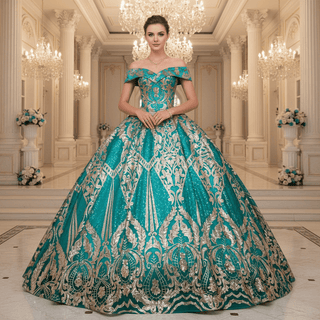 Multicolor Sparky Sequins Off The Shoulder Ball Gown Quinceanera Dresses - Rosymae