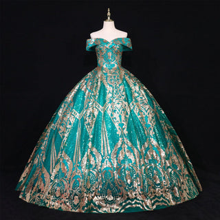 Multicolor Sparky Sequins Off The Shoulder Ball Gown Quinceanera Dresses - Rosymae