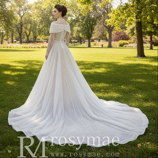 Muslim Style High Neck Sparkly Wedding Dress with Detachable Jacket - Rosymae