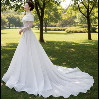 Muslim Style High Neck Sparkly Wedding Dress with Detachable Jacket - Rosymae
