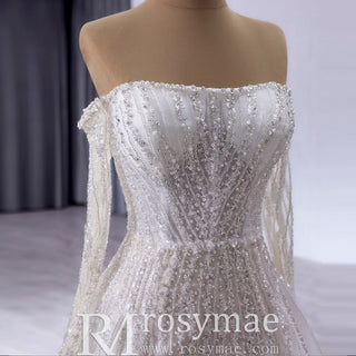Muslim Style High Neck Sparkly Wedding Dress with Detachable Jacket - Rosymae
