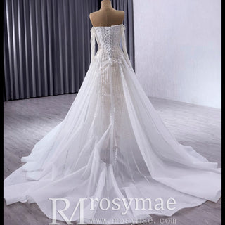 Muslim Style High Neck Sparkly Wedding Dress with Detachable Jacket - Rosymae