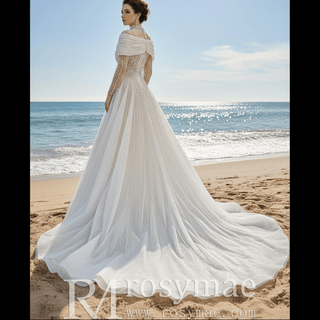 Muslim Style High Neck Sparkly Wedding Dress with Detachable Jacket - Rosymae