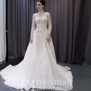 Muslim Style High Neck Sparkly Wedding Dress with Detachable Jacket - Rosymae