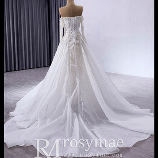 Muslim Style High Neck Sparkly Wedding Dress with Detachable Jacket - Rosymae