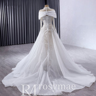 Muslim Style High Neck Sparkly Wedding Dress with Detachable Jacket - Rosymae