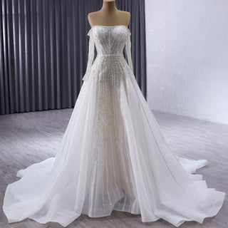Muslim Style High Neck Sparkly Wedding Dress with Detachable Jacket - Rosymae