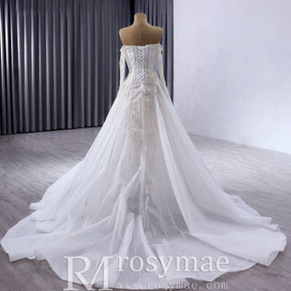 Muslim Style High Neck Sparkly Wedding Dress with Detachable Jacket - Rosymae