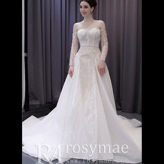 Muslim Style High Neck Sparkly Wedding Dress with Detachable Jacket - Rosymae