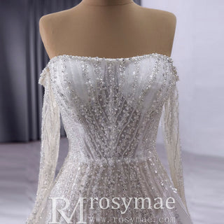 Muslim Style High Neck Sparkly Wedding Dress with Detachable Jacket - Rosymae