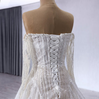 Muslim Style High Neck Sparkly Wedding Dress with Detachable Jacket - Rosymae