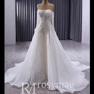 Muslim Style High Neck Sparkly Wedding Dress with Detachable Jacket - Rosymae