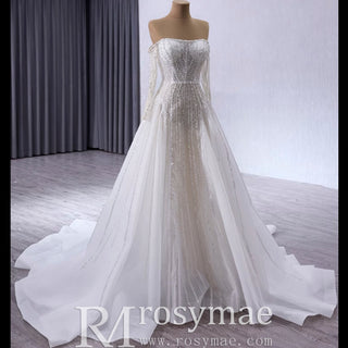 Muslim Style High Neck Sparkly Wedding Dress with Detachable Jacket - Rosymae