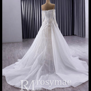 Muslim Style High Neck Sparkly Wedding Dress with Detachable Jacket - Rosymae