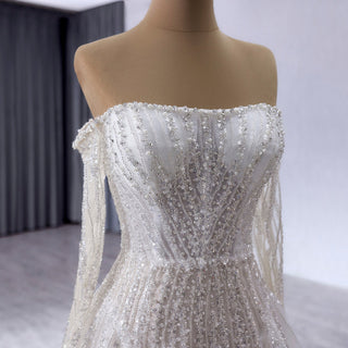 Muslim Style High Neck Sparkly Wedding Dress with Detachable Jacket - Rosymae