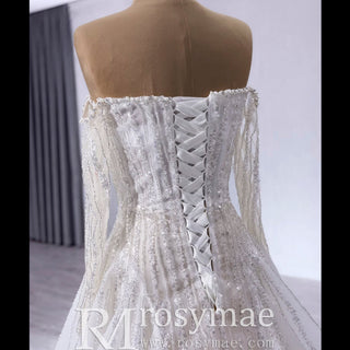 Muslim Style High Neck Sparkly Wedding Dress with Detachable Jacket - Rosymae