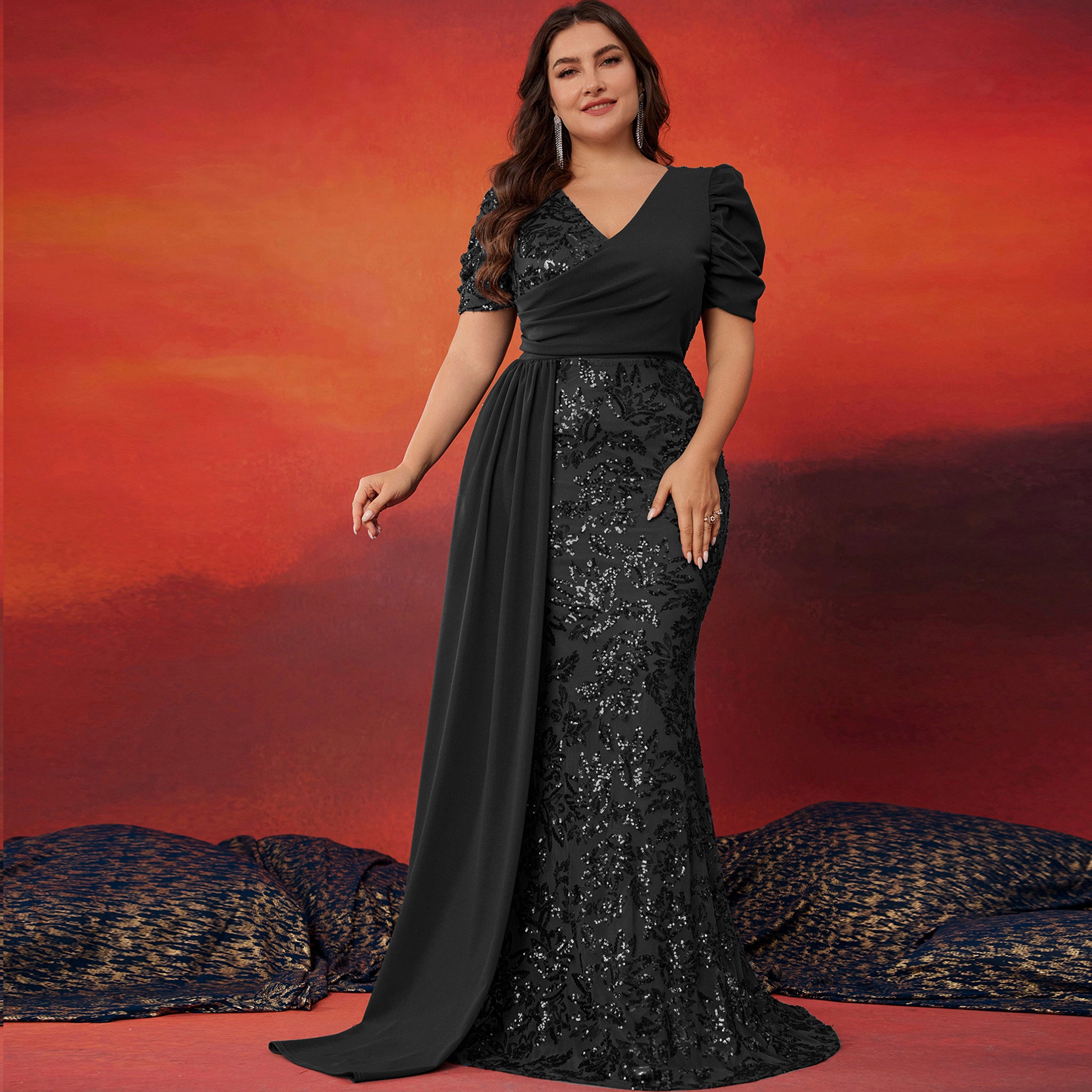 Classic Trendy Short Sleeve Plus Size Mermaid Dresses for Evening Party Black / 2XL Classic Trendy Short Sleeve Plus Size Mermaid Dresses for Evening Party Black / 2XL