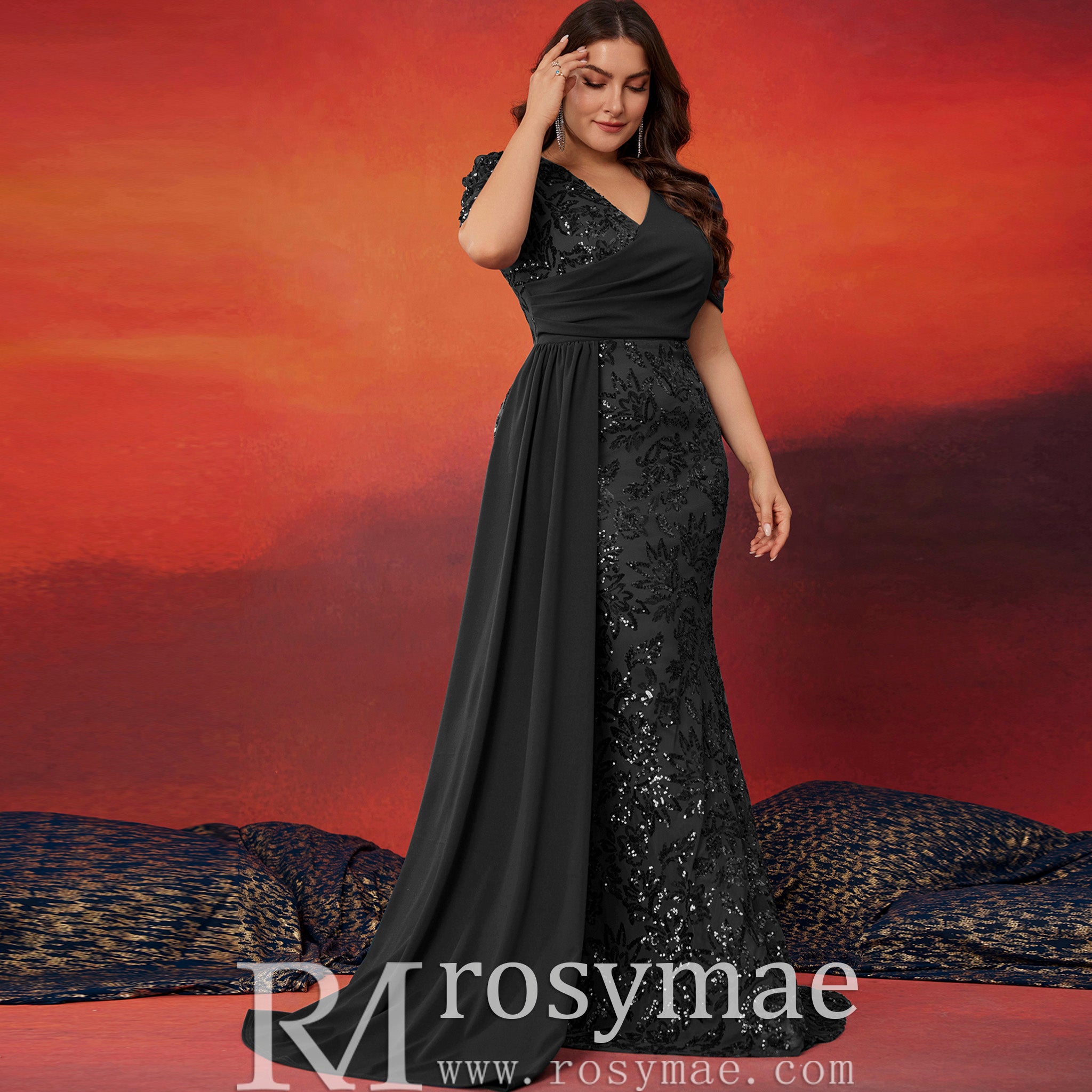 Classic Trendy Short Sleeve Plus Size Mermaid Dresses for Evening Part Rosymae Classic Trendy Short Sleeve Plus Size Mermaid Dresses for Evening Part Rosymae