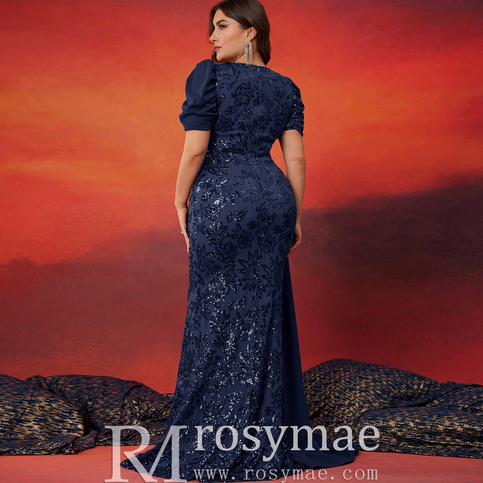 Classic Trendy Short Sleeve Plus Size Mermaid Dresses for Evening Party Dark Green / 1XL Classic Trendy Short Sleeve Plus Size Mermaid Dresses for Evening Party Dark Green / 1XL