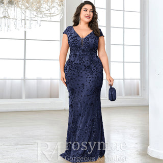 Sparkly Sequined Plus Size Mermaid Long Mother of the Bride Dress