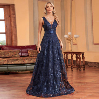 Luxury V-Neck Sequins Evening Gown Women Elegant Prom Maxi Dress Rosymae Luxury V-Neck Sequins Evening Gown Women Elegant Prom Maxi Dress Rosymae
