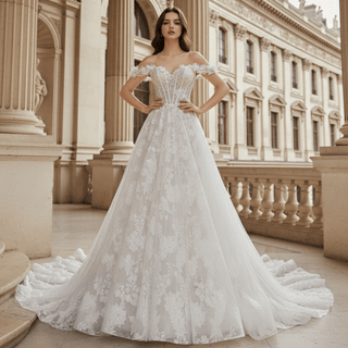 New Arrive Off Shoulder A-line Lace Bride Wedding Dress - Rosymae