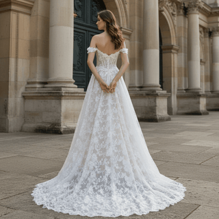New Arrive Off Shoulder A-line Lace Bride Wedding Dress - Rosymae