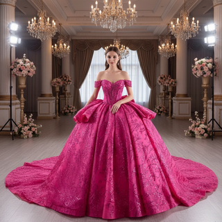 Puffy Off the Shoulder Ball Gown Rose Quinceanera Dress