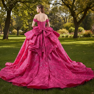 Puffy Off the Shoulder Ball Gown Rose Quinceanera Dress