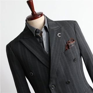 New Double Breasted Cool Korean Fashion Slim Fit Grey Men's Suit Set - Rosymae