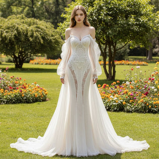 New Trending Mermaid Bridal Gown Wedding With Lantern Sleeve - Rosymae