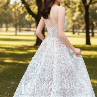 Newest Wedding Dress A-Line Lace V-neck with Spaghetti Straps - Rosymae