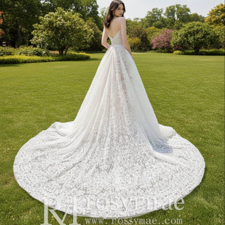 Newest Wedding Dress A-Line Lace V-neck with Spaghetti Straps - Rosymae