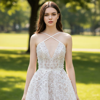 Newest Wedding Dress A-Line Lace V-neck with Spaghetti Straps - Rosymae