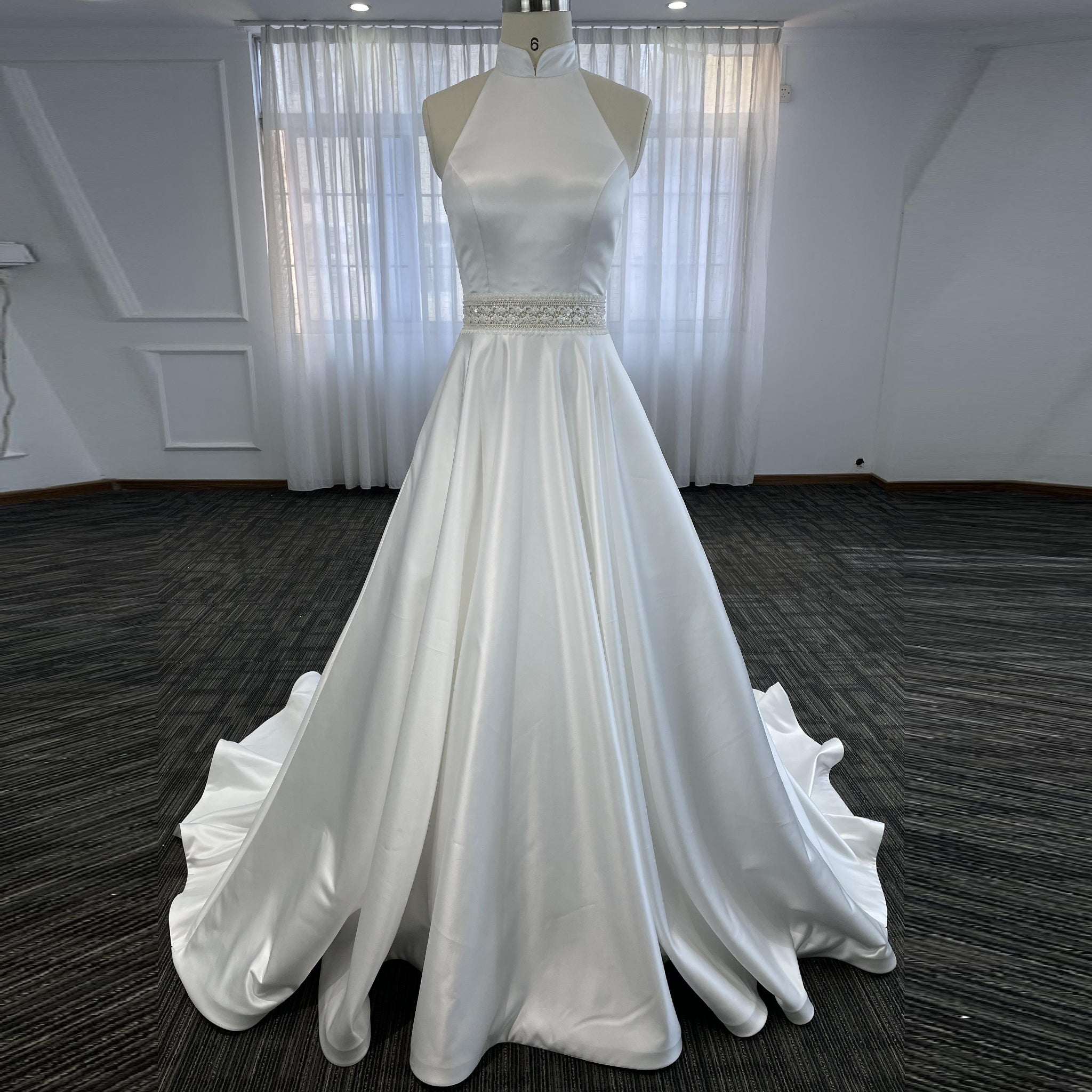 Halter Neck Satin Wedding Dress | Halter Top Wedding Dress - RosyMae White / 0 Halter Neck Satin Wedding Dress | Halter Top Wedding Dress - RosyMae White / 0