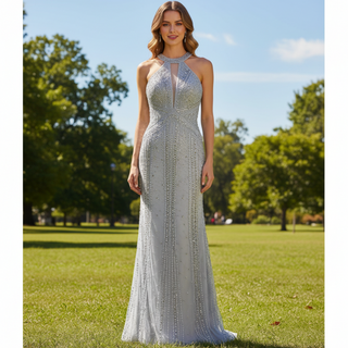 Unique Crystals Mermaid Prom Dress Sparkly Evening Gown